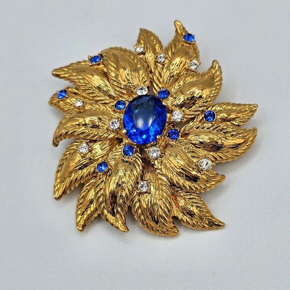 Jackie Kennedy Cornflower Brooch 18kt GP Simulated Sapphire Camrose & Kross - Picture 4 of 11